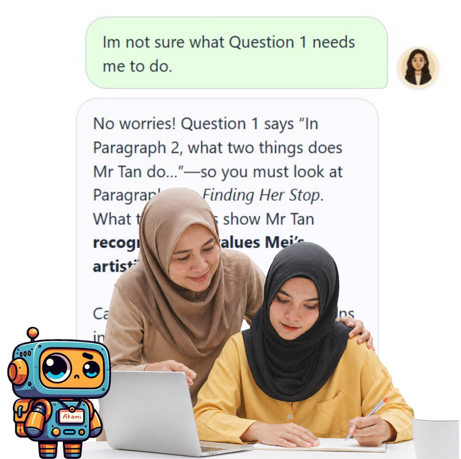 Parent supporting a child's learning on Akademi.